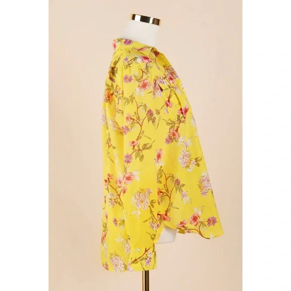 Sz Petite Large Ralph Lauren Floral Button Down Shirt In Yellow Multi EUC - Picture 3 of 7